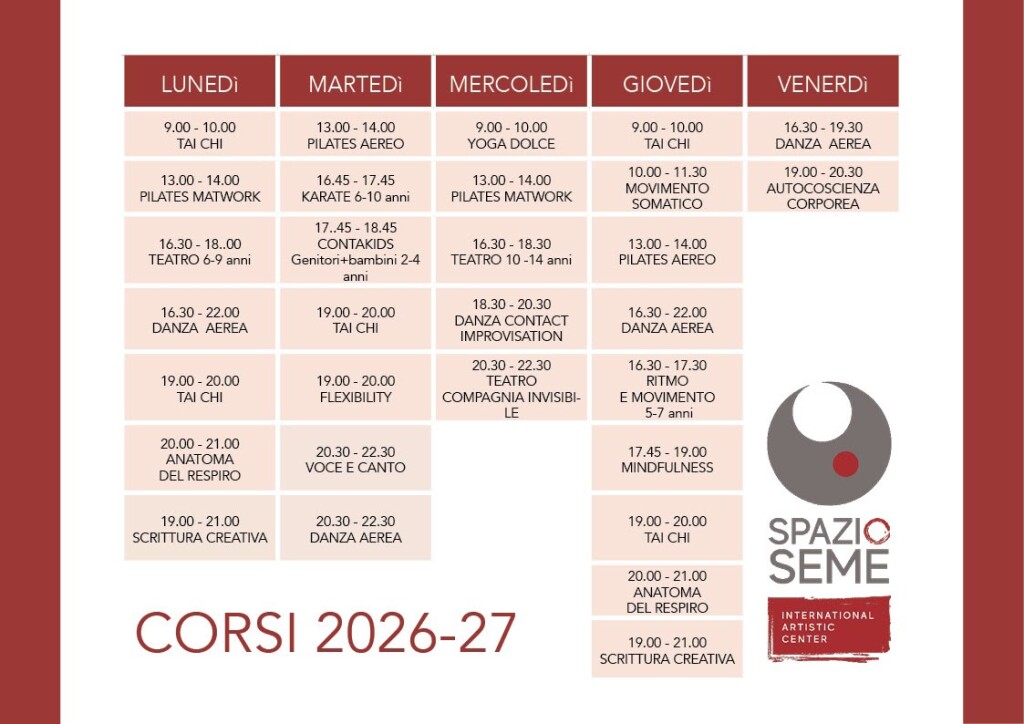 Calendario corsi 2026/2027
