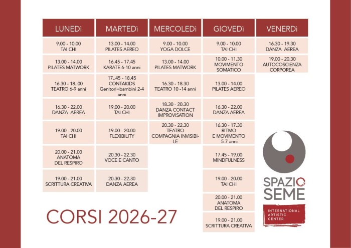 Calendario corsi 2026/2027